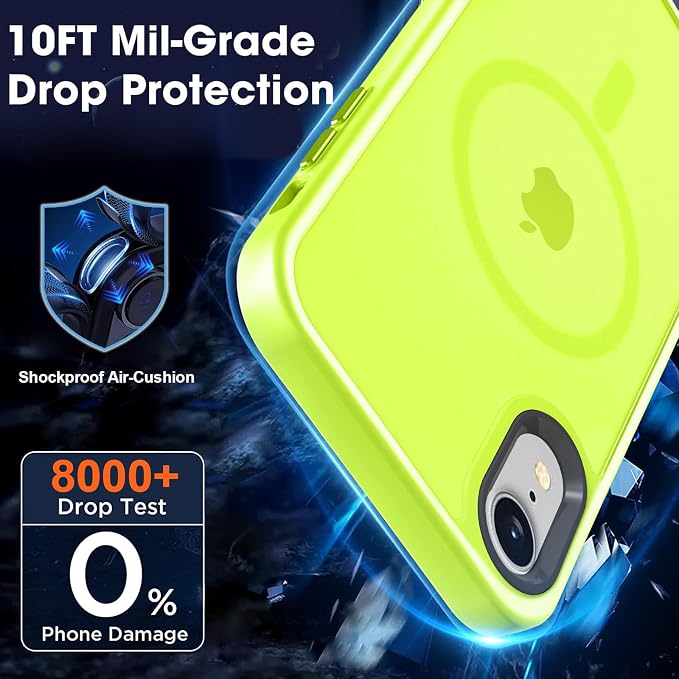 MOCCA Strong Magnetic for iPhone XR Phone Case, [Compatible with Magsafe][Mil-Grade Drop Protection] Slim Thin Translucent Matte Protective Cover Case for iPhone XR Case 6.1'', Fluorescent Green