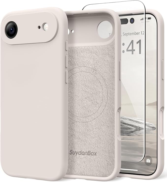 Magnetic for iPhone Air Case, Compatible with MagSafe, [Full Camera Protection][Screen Protector] Silicone Shockproof Protective Phone Case for iPhone 17 Air 6.5", Stone
