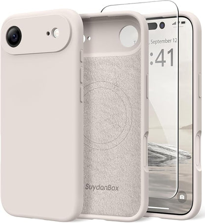 Magnetic for iPhone Air Case, Compatible with MagSafe, [Full Camera Protection][Screen Protector] Silicone Shockproof Protective Phone Case for iPhone 17 Air 6.5", Stone