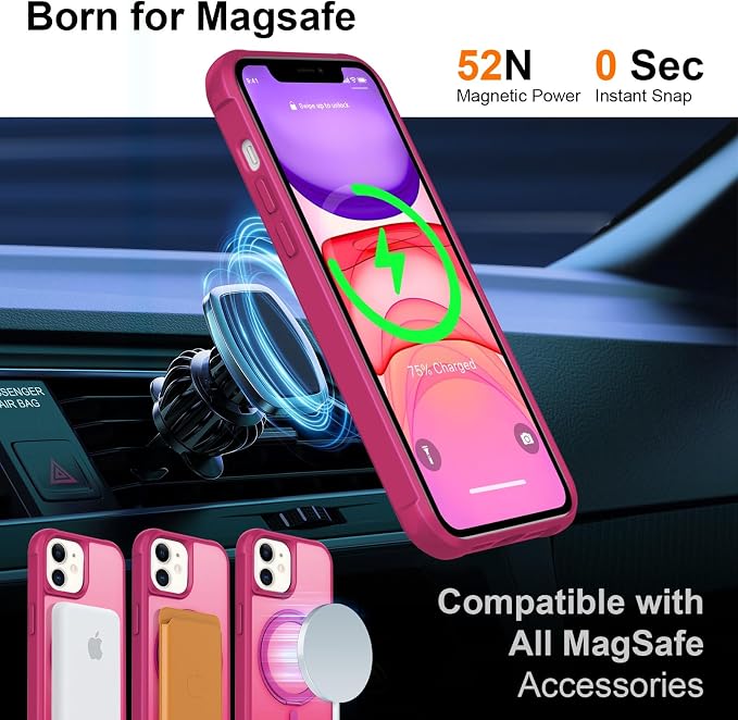 360° Magnetic Swivel Ring for iPhone 12 case, Built-in Metal Stand and Ring Holder, Magsafe Compatible, Military Grade Protection, Shock and Vibration Resistant- Rose Pink