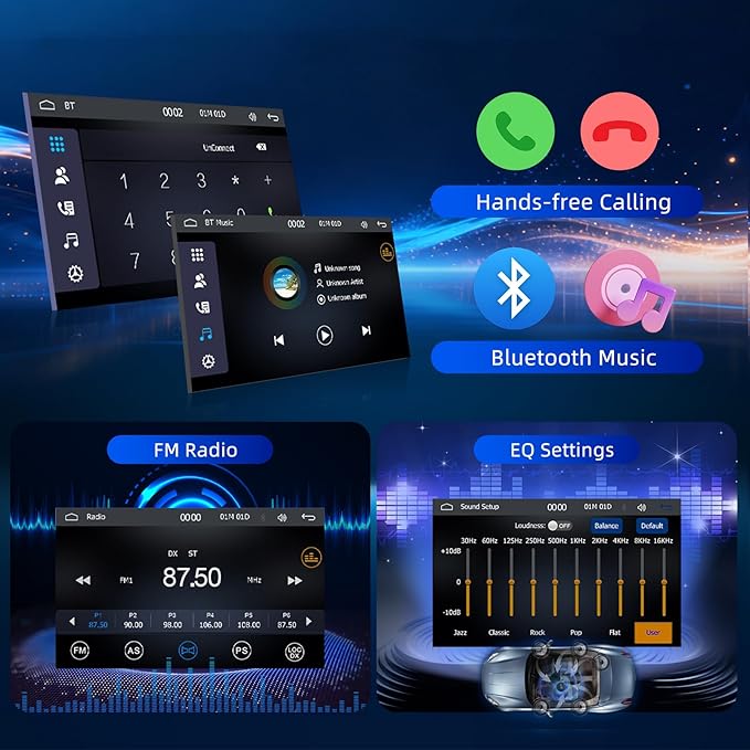 7'' Wireless Double Din Car Stereo Carplay Radio Screen for Car Audio Receivers, Bluetooth Car Play Android Auto Touchscreen, Mirror Link, FM/AM, Backup Camera, Type-C
