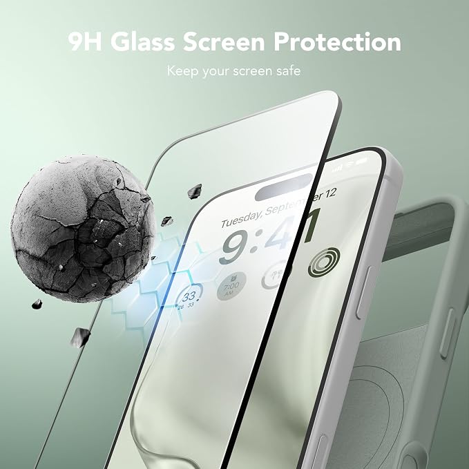 GONEZ Magnetic for iPhone 17 Pro Case, Compatible with MagSafe, [Screen Protector + Camera Lens Protector], Liquid Silicone Anti-Scratch Shockproof Protective Phone Case 6.3 inch, Calke Green