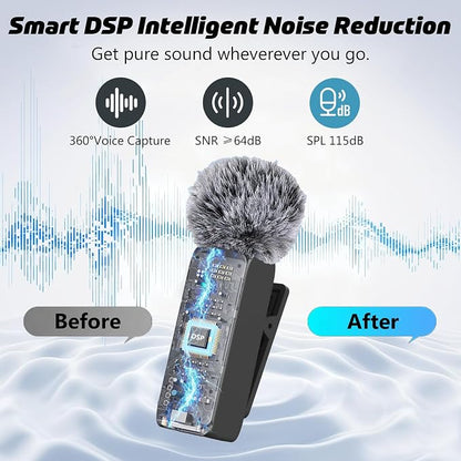 PANAMALAR Wireless Lavalier Microphone, Mini Clip-on Lapel Mic for iPhone Android, Noise Canceling Wireless Microphone USB Plug and Play with Charging Box for Video Recording Vlog Streaming TikTok