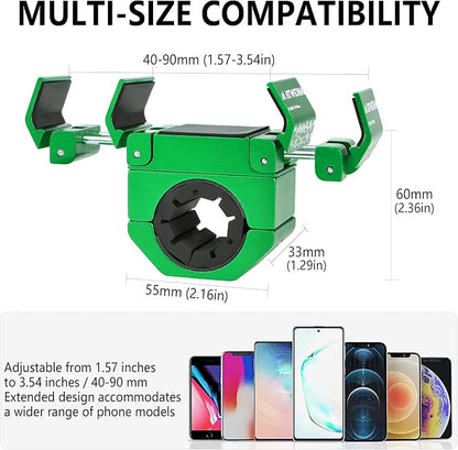 Bike Phone Holder, Motorcycle Phone Mount, Aluminum Alloy Bicycle Handlebar Cell Phone Stand, 360°Rotate Ebike Scooter Phone Clamp Clip, Suitable for 4.5-7.0" Smartphones (Green)