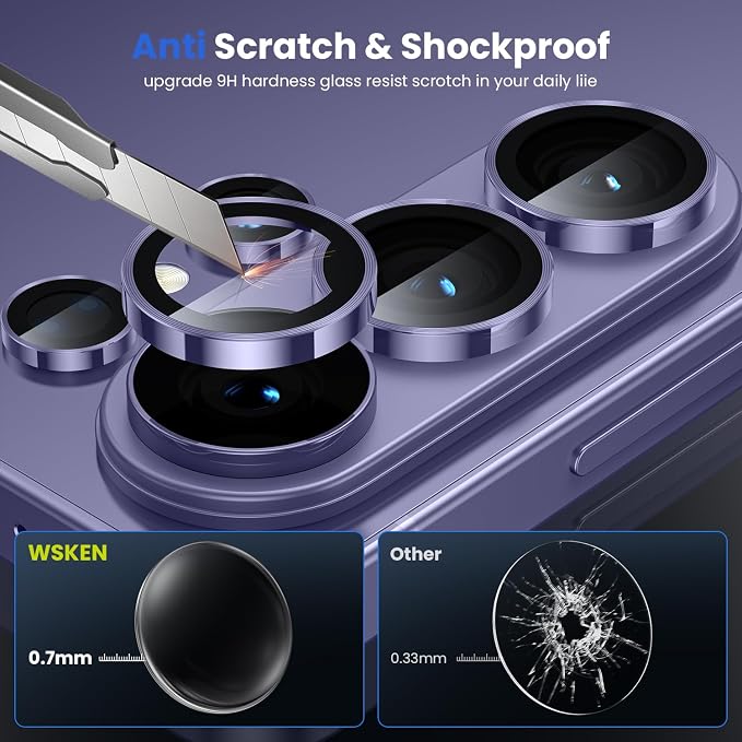 WSKEN for Samsung Galaxy S26 Ultra Camera Lens Protector - Ultra Thin Case Friendly, 9H Shatterproof Tempered Glass with Anti Scratch Metal Circle Camera Screen Protector Cover Accessories, Violet
