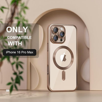 Misea Magnetic for iPhone 16 Pro Max Case Compatible with MagSafe [Never Yellowing] [Military Grade Drop Protection] Full Camera Lens Protector Plating Soft Clear Phone Case for Women 6.9", Desert