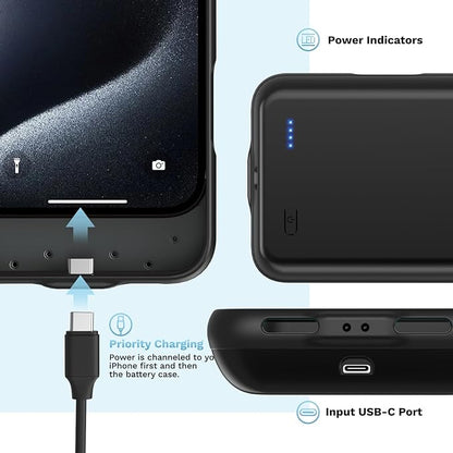 Battery Case for iPhone 15 Pro Max (6.7 inch), 13800mAh [High Capacity] 2026 Upgraded Portable Battery Charging Charger Case, Rechargeable Battery Back with Tempered Glass Screen Protector,Black