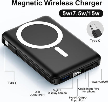 for Magsafe Power Bank, 10000mAh Magnetic Power Bank with USB-C Cable and PD 20W USB C Fast Charging LED Display, Wireless Portable Charger for iPhone 17/16/15/14/13/12/Pro/Pro Max