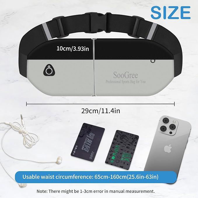 SooGree Slim Fanny Packs for Women Men,Waterproof Waist Pack with Reflective Strip Adjustable Strap,Running Belt for Sports Workout Cycling Hiking, Casual Hands-Free Wallets Phone Bag