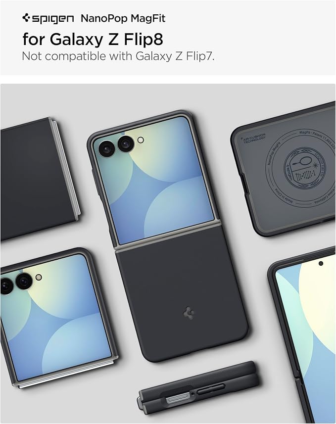 Spigen Nano Pop MagFit for Galaxy Z Flip 8 Case, Black Sesame | Extra Dot-Pattern Side Grip, Open hinge design, Air Cushion Technology, Compatible with MagSafe