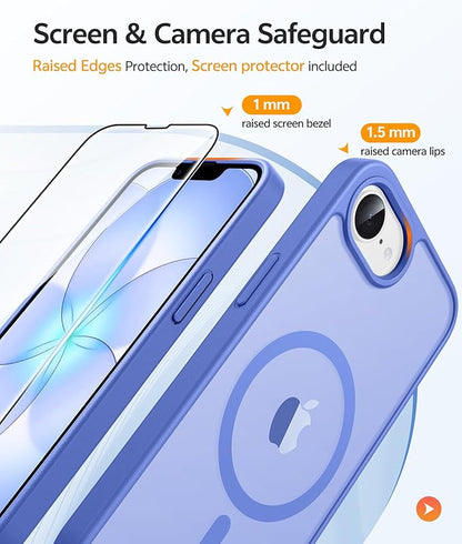 FNTCASE for iPhone 17e Case: iPhone 16e Phone Case [Compatible with Magsafe] Translucent Matte Cases with [Screen Protector] Military Grade Shockproof Protective Phone Cover - Ultramarine