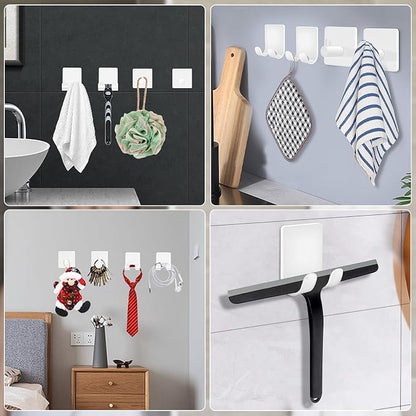 CGBE Razor Holder for Shower, 4 Packs Shaver Holder and 4 Packs Shower Hooks, Self Adhesive Damage Free Wall Hooks for Bathroom - White