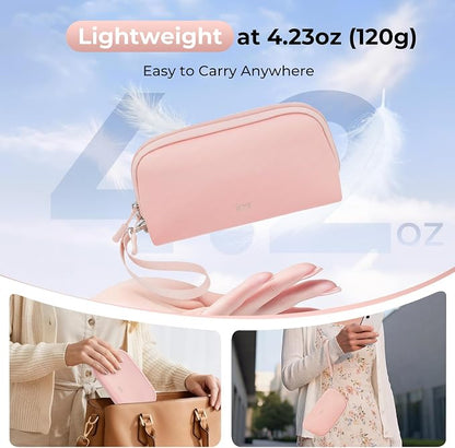 FYY Travel Cable Organizer - 8 Compartments, Lightweight, Water Repellent | With Wrist Strap, Portable Tech Pouch for Cord Charger, Travel and Business Trips Use, Soft Shell Nylon, Pink (Medium)