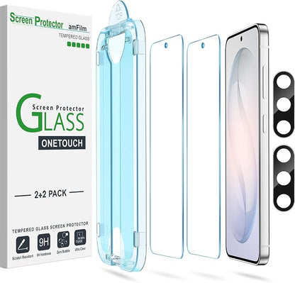 amFilm Auto-alignment OneTouch for Samsung Galaxy S26+ Plus 6.7'' Screen Protector + Camera Lens Protector, Tempered Glass, 30 seconds Installation, Bubble Free, Case Friendly, Anti-Scratch 2+2 Pack