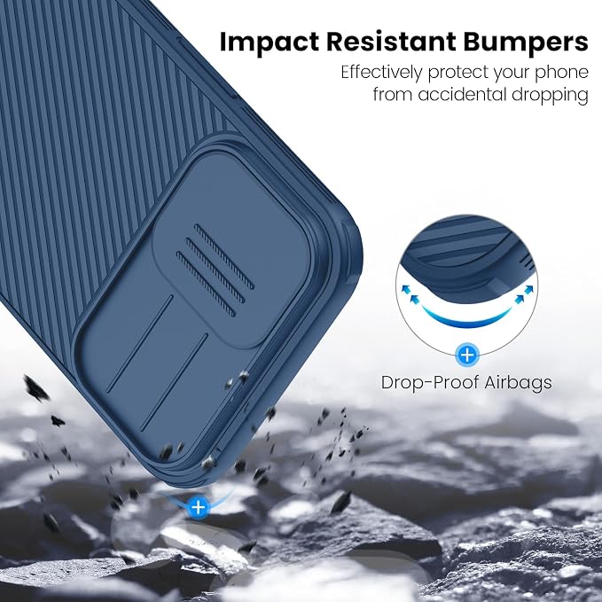 Nillkin for iPhone 17 Case with Slide Camera Cover, Thin Slim Fit, Shockproof Protective, Protector Privacy, Phone Case iPhone 17 Camera Lens Protector 6.3 inch, Blue