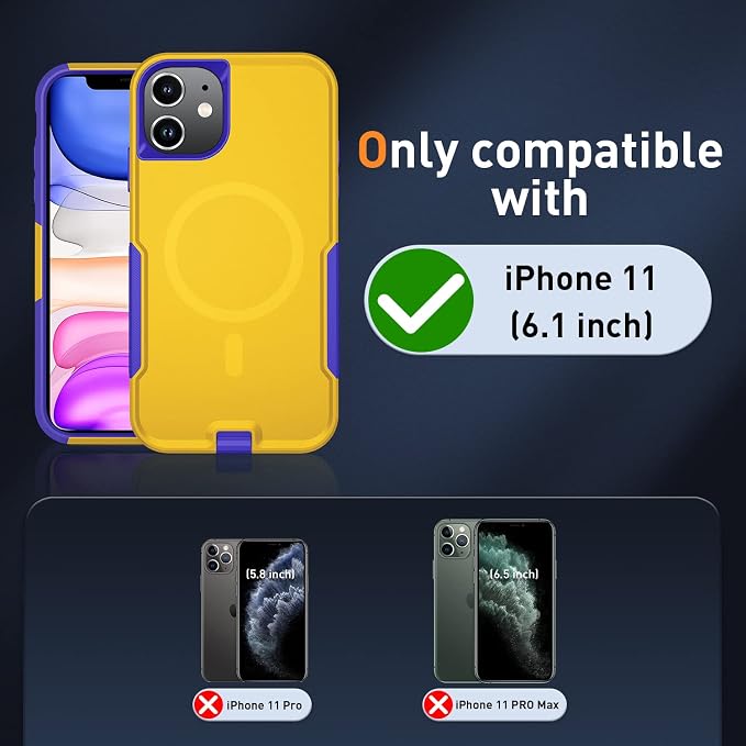 Xmon for iPhone 11 Magnetic Case [Compatible with MagSafe] Tempered Glass Screen Protector with Camera Lens Protector Phone Case Cover for Apple iPhone 11 (Magnetic Yellow)
