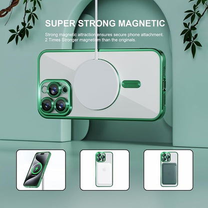 Misea Magnetic for iPhone 16 Pro Max Case Compatible with MagSafe [Never Yellowing] [Military Grade Drop Protection] Full Camera Lens Protector Plating Soft Clear Phone Case for Women 6.9", Green