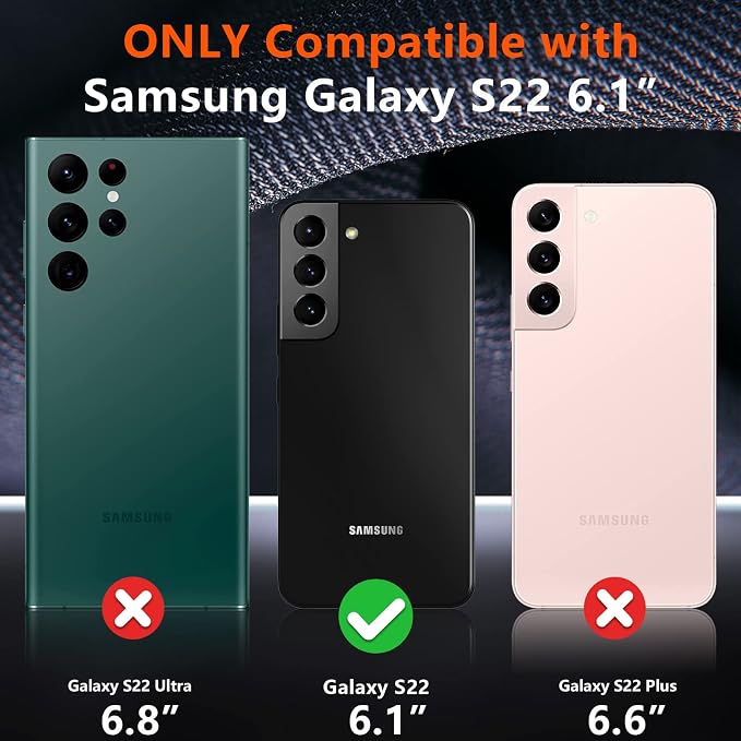 SPIDERCASE Designed for Samsung Galaxy S22 Case, [10 FT Military Grade Drop Protection], 2 Pack [Tempered Glass Screen Protector+Camera Lens Protector] Heavy Duty Shockproof Case, Black
