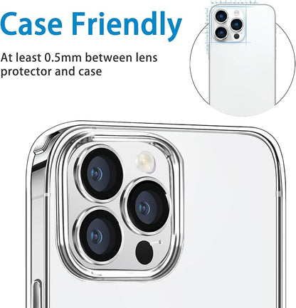 for iPhone 13 Pro and iPhone 13 Pro Max Camera Lens Protector, Anti-Scratch Tempered Glass Camera Screen Protector Shockproof Full Protective Camera Cover Case Friendly Lens Cover-Silver