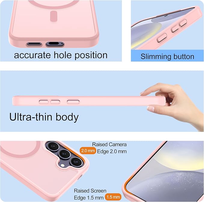 For Samsung Galaxy S24 Plus Case & S25 Plus Case [Compatible with Magsafe] Translucent Matte Magnetic,Slim Thin Duty Shockproof with 2pc Screen Protector Protection Case for S24 Plus/S25 Plus-Pink