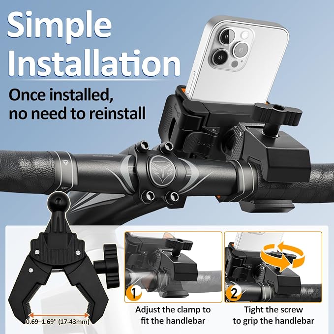Wonwood_direct Bike Phone Holder Motorcycle Phone Mount, Handlebar Cell Phone Clamp, Phone Mount for Bike Motorcycle Scooter Golf Cart, Handlebar Phone Mount for 4.5-7" Phones