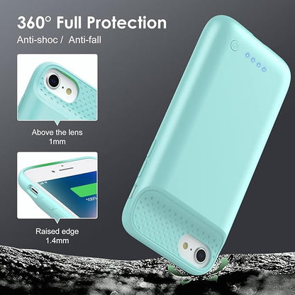 Battery Case for iPhone 8/7/6s/6/SE (2022/2020),[2025 Upgraded] 7000mAh Ultra-Slim Portable Extended Charger Cover for iPhone 8/7/6s/6/SE (2022/2020) Charging Case (4.7 Inch)-Green