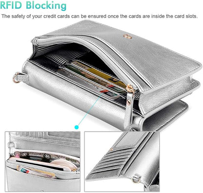 nuoku Women Small Crossbody Bag Cellphone Purse Wallet with RFID Card Slots 2 Straps Wristlet