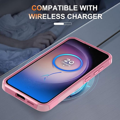 RMOCR Case for Samsung Galaxy S25 Plus, Full Body Heavy Duty Rugged Shockproof Protective Phone Cover with Lanyard Strap, Tempered Glass Screen Protector and Camera Lens Cover, Cute Pink
