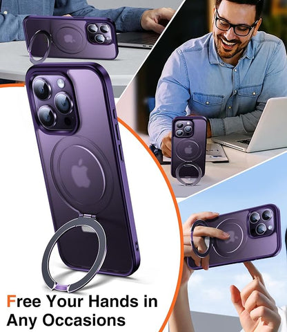 Chicfun 3-in-1 [Magnetic+Kickstand+Ring Holder] for iPhone 15 Pro Max Case Stand Ring Holder Compatible with MagSafe, Military Shockproof Protective Matte iPhone 15 Pro Max Phone Case Kickstand Cover