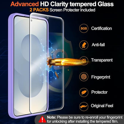 MOZOTER for Samsung Galaxy S25 Case with Magnetic,[Compatible with MagSafe][15Ft Military Dropproof][2*Screen Protector] Translucent Matte Anti-Slip Back Slim Shockproof Case for S25,(Purple)