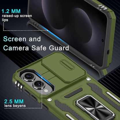 DEERLAMN Case for Samsung Galaxy S25 Edge with Slide Camera Cover+Screen Protector (1 Pack), Rotated Ring Kickstand Military Grade Shockproof Protective Cover-Olive Green