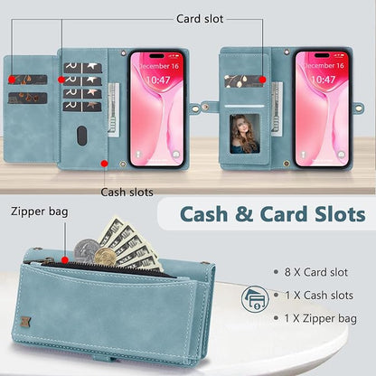 Wallet Case for iPhone 15 Plus with Card Holder/Crossbody Wallet/Strap| RFID Blocking | Magnetic | Kickstand | Detachable | PU Leather Phone Case for iPhone 15 Plus,6.7 in,Blue