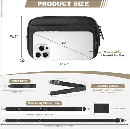 YFWE Phone Strap Crossbody, Clip and Go Strap for Phone with Wallet Crossbody, Adjustable Phone Lanyard Belt Strap with Detachable RFID Wristlet Wallet (XL)