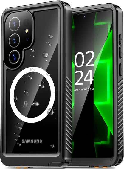 Oterkin Waterproof Case for Samsung Galaxy S25 Ultra Case Compatible with MagSafe, Full Body Protective Samsung S25 Ultra Phone Case with Built-in HD Screen & Lens Protector [12FT Military] (Black) | Full Body Protective, Built-in HD Screen, Lens Prote...