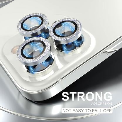 Choiche Compatible for iPhone 14 Pro/iPhone 14 Pro Max Camera Lens Protector Bling, 9H Tempered Glass Camera Cover Screen Protector Metal Ring Decoration Accessories (Glitter-Silver)