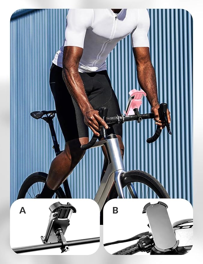 ROCKBROS Bike Phone Holder - Motorcycle & Scooter Mount, Adjustable, Shockproof, Security Lock, 4.7'-6.8' Phones 2-Pack (Handlebar Mount Pink + White)