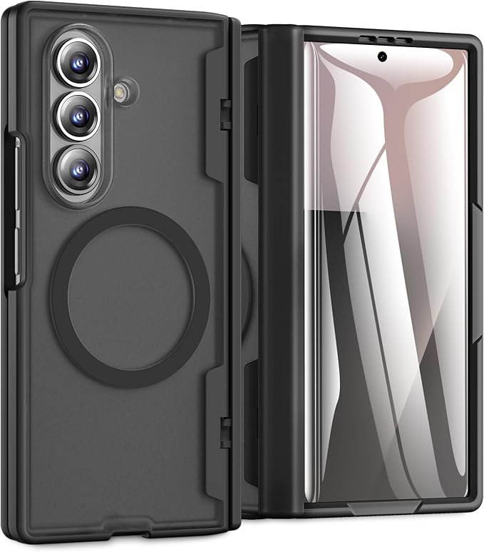 Caka Magnetic for Samsung Galaxy Z Fold 8 Ultra Case with Hinge Protection | Compatible with MagSafe, Built-in Outer Screen Protector, Hinge Guard, Translucent Matte Back, 360° Hybrid Drop Defense