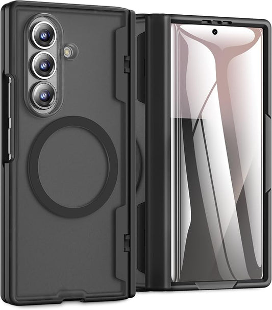 Caka Magnetic for Samsung Galaxy Z Fold 8 Ultra Case with Hinge Protection | Compatible with MagSafe, Built-in Outer Screen Protector, Hinge Guard, Translucent Matte Back, 360° Hybrid Drop Defense