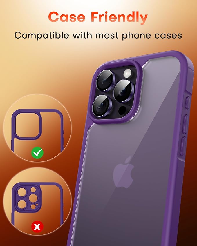 TOCOL for iPhone 14 Pro Max Camera Lens Protector/iPhone 14 Pro Camera Lens Protector Tempered Glass HD Individual Scratch Resistant Cover Accessories Case Friendly 2 Pack（Purple）