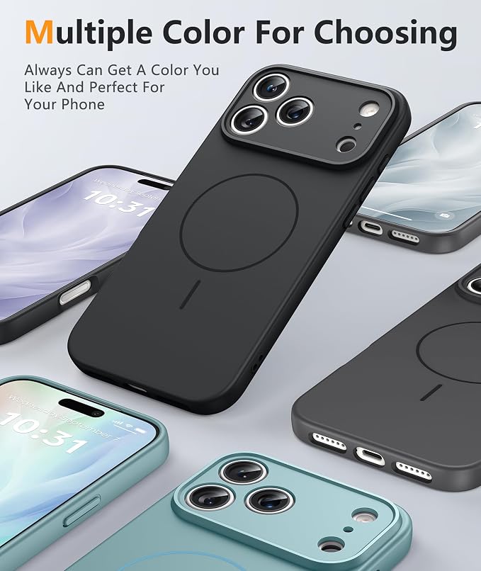 FNTCASE for iPhone 17 Pro Max Case: [Compatible with Magsafe] Integrated Silicone Phone Cases with [Full Camera Protection] [Screen Protector] Military Grade Shockproof Protective Cover - Full Black