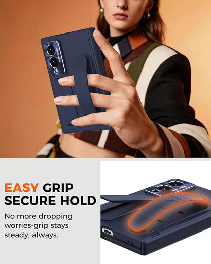 NINKI Hinge Protection for Samsung Galaxy Z Fold 8 Case with Wrist Strap & Kickstand, Hard Thin Screen Protector for Samsung Fold 8 Strap Case, Z Fold 8 Cases for Samsung Z Fold 8 Phone Cover Men Blue