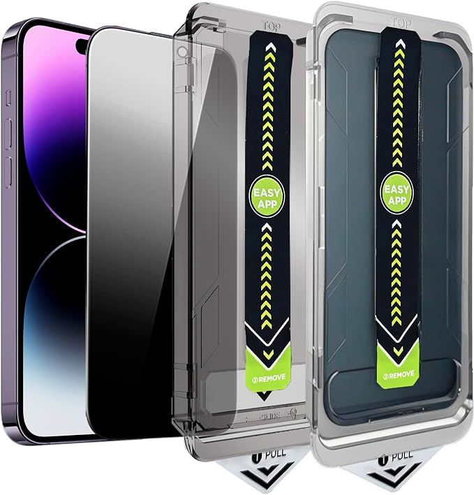 2 Pack 25° Ultra Privacy Screen Protector for iPhone 14 Pro Max, [Auto-Dust Removal and Auto-Alignment], Wide-Angle Anti-Spy Tempered Glass Film, Easy and Quick Installation