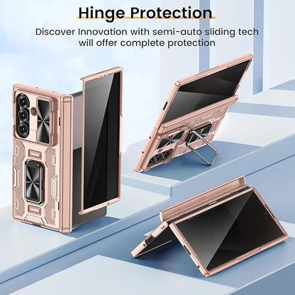 VEGO for Galaxy Z Fold 7 Case with Stand,Built-in Privacy Screen Protector | Slide Camera Cover & Hinge Protection Military Grade Shockproof Rugged Full Body Anti-Drop Case for Z Fold 7 2025-Rose Gold