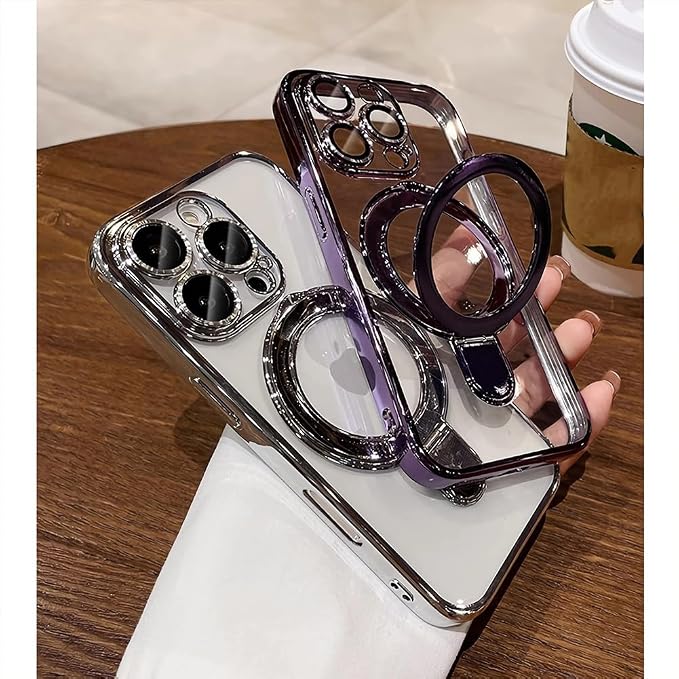 LXK Magnetic Invisible Stand for iPhone 16 Pro Max Case 6.9" Compatible with MagSafe, Military-Grade Protection, with Camera Protector, Clear Scratch-Resistant Back Cover for iPhone 16 ProMax Silver