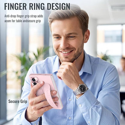 for Samsung Galaxy Z Fold 8 Case with Wristband Stand, Built-in Screen & Lens Protection Shockproof Full Body Drop Fall Protection.(Pink)