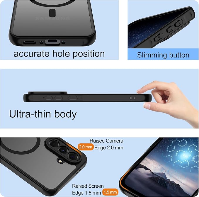 For Samsung Galaxy A56 5G Phone Case:A56 Case [Compatible with Magsafe] with 2PC Tempered Glass Screen Protector,Camera Bump Protection,Slim Frosted Translucent Soft-Touch for Galaxy A56,Matte black
