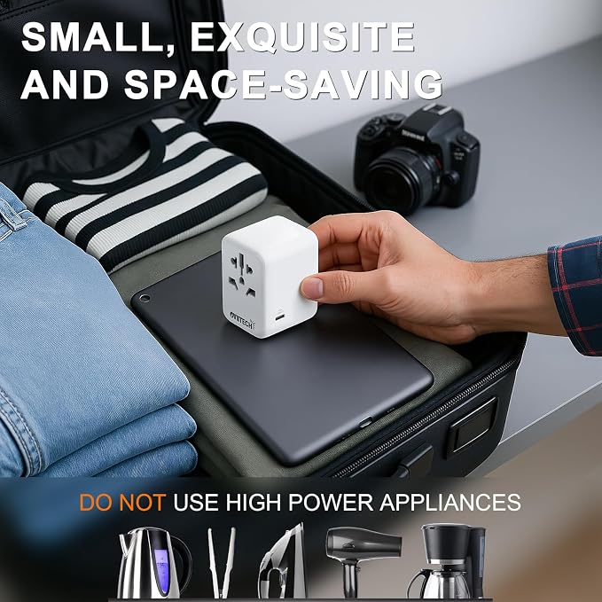 Oviitech 28W Universal Travel Adapter,Power Adapter with 5 USB Ports - All-in-one USA, UK, AUS, EU Plugs for Worldwide Use(White).