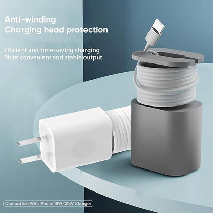 2 in 1 Silicone Charger Protector with Cord Wrap, iPhone Silicone Power Adapter Case, Snapback Charger Winder, Compatible with 18W/20W (2P-WG)