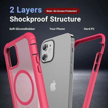 jaroco Magnetic for iPhone 12/12 Pro Case, [Compatible with MagSafe][Military Grade Drop Protection][Heavy Duty Protection][Non-Slip][Shockproof] 2-Layer Durable Bumper Phone Case 6.1''-Rose