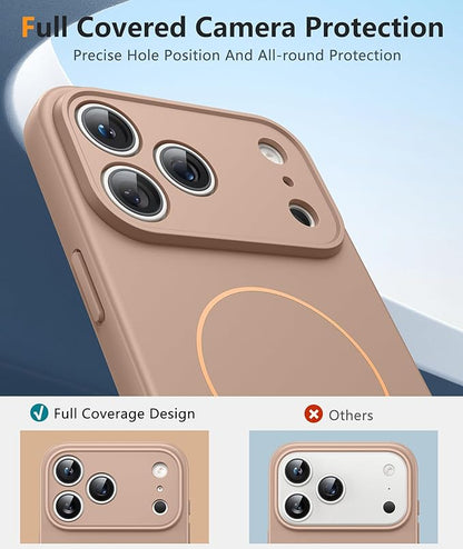 FNTCASE for iPhone 17 Pro Max Case: [Compatible with Magsafe] Integrated Silicone Phone Cases with [Full Camera Protection] [Screen Protector] Military Grade Shockproof Protective Cover - Full Gold